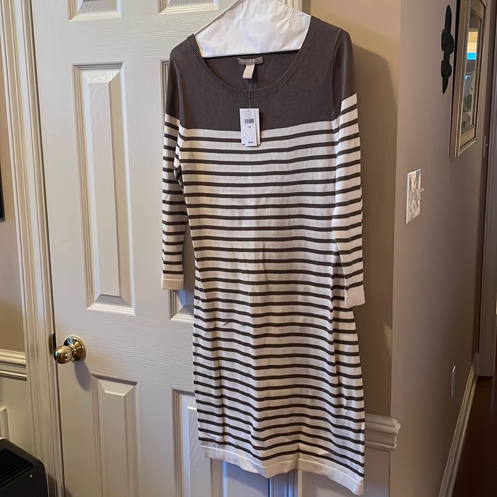 Brown and White stripe sweater dress